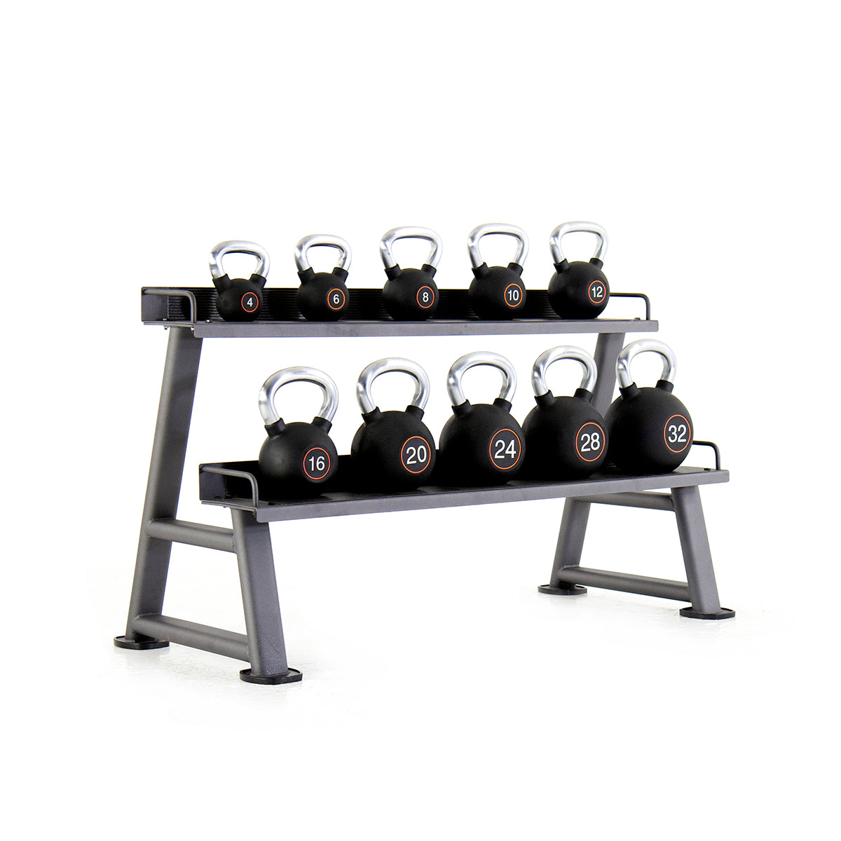Pulse Fitness 4 - 32 KG Rubber Covered Kettlebell Set & Rack