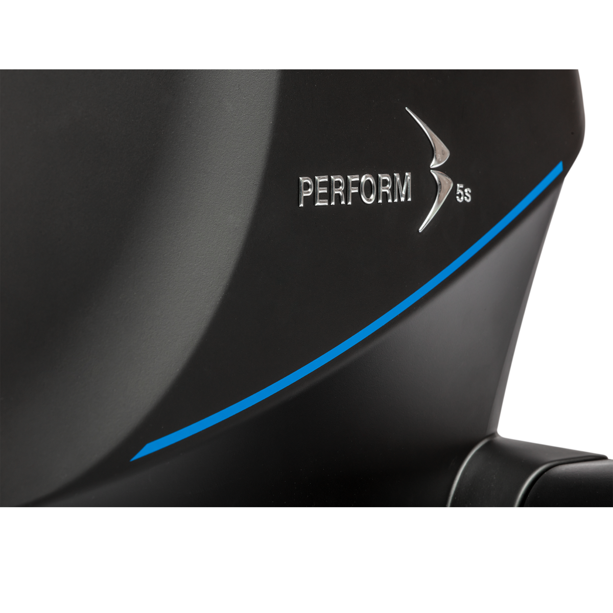 Close up of product name on the Flow Fitness B5s Upright Exercise Bike. The Perform B5s is a light commercial premium bike designed for use in premium home gyms and controlled use commercial environments.